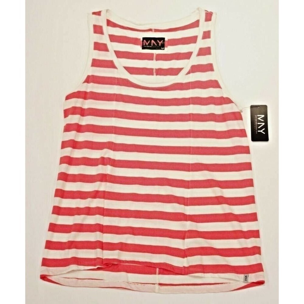 ANDREW MARC New YORK Striped PERFORMANCE Tank TOP SPORT Yoga CORAL ( M )